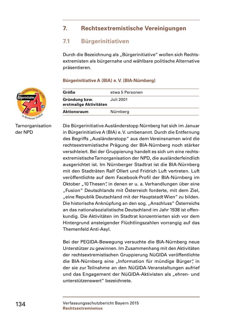 Seite 136 des Verfassungsschutzbericht 2015 Bayern