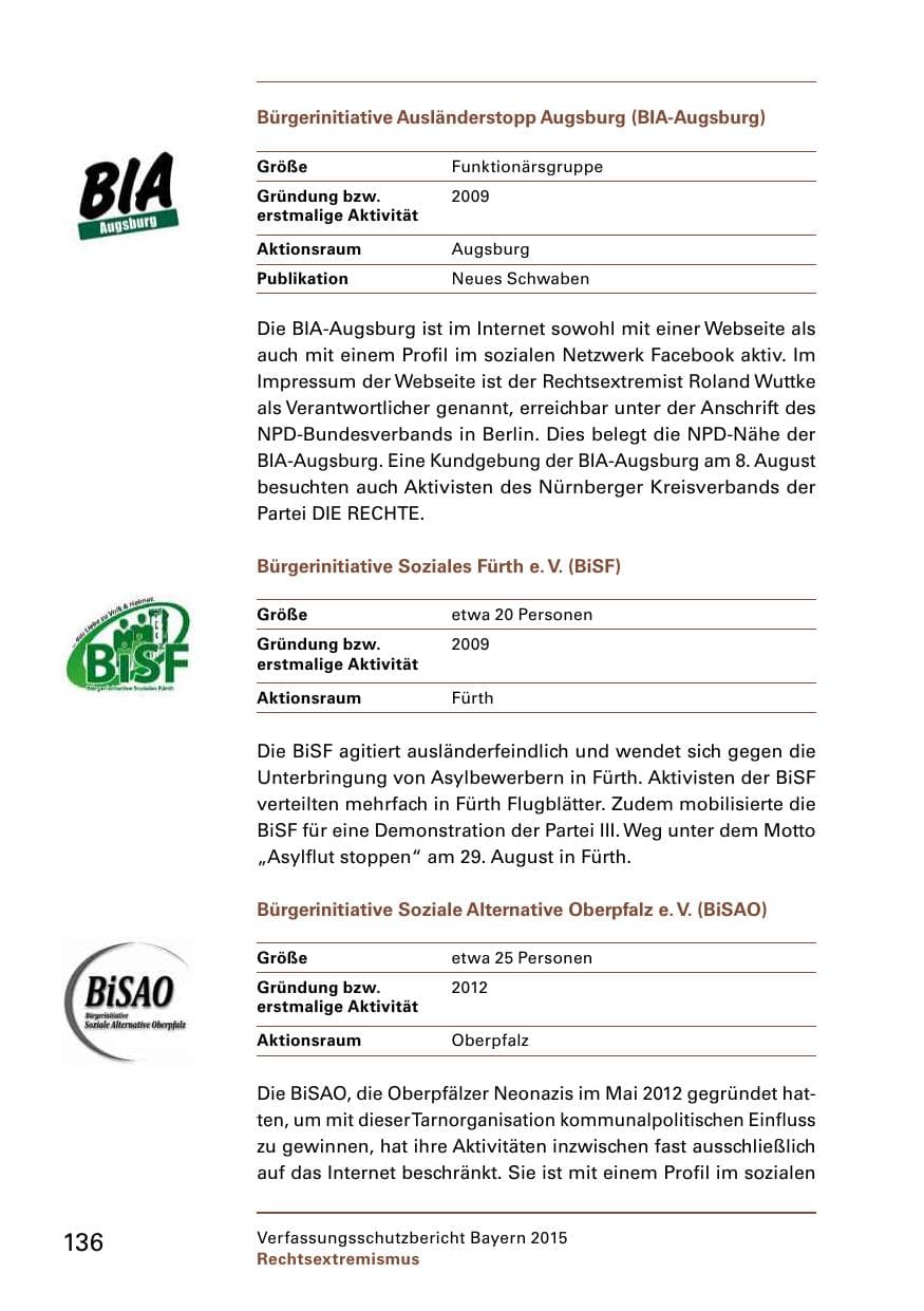 Seite 138 des Verfassungsschutzbericht 2015 Bayern