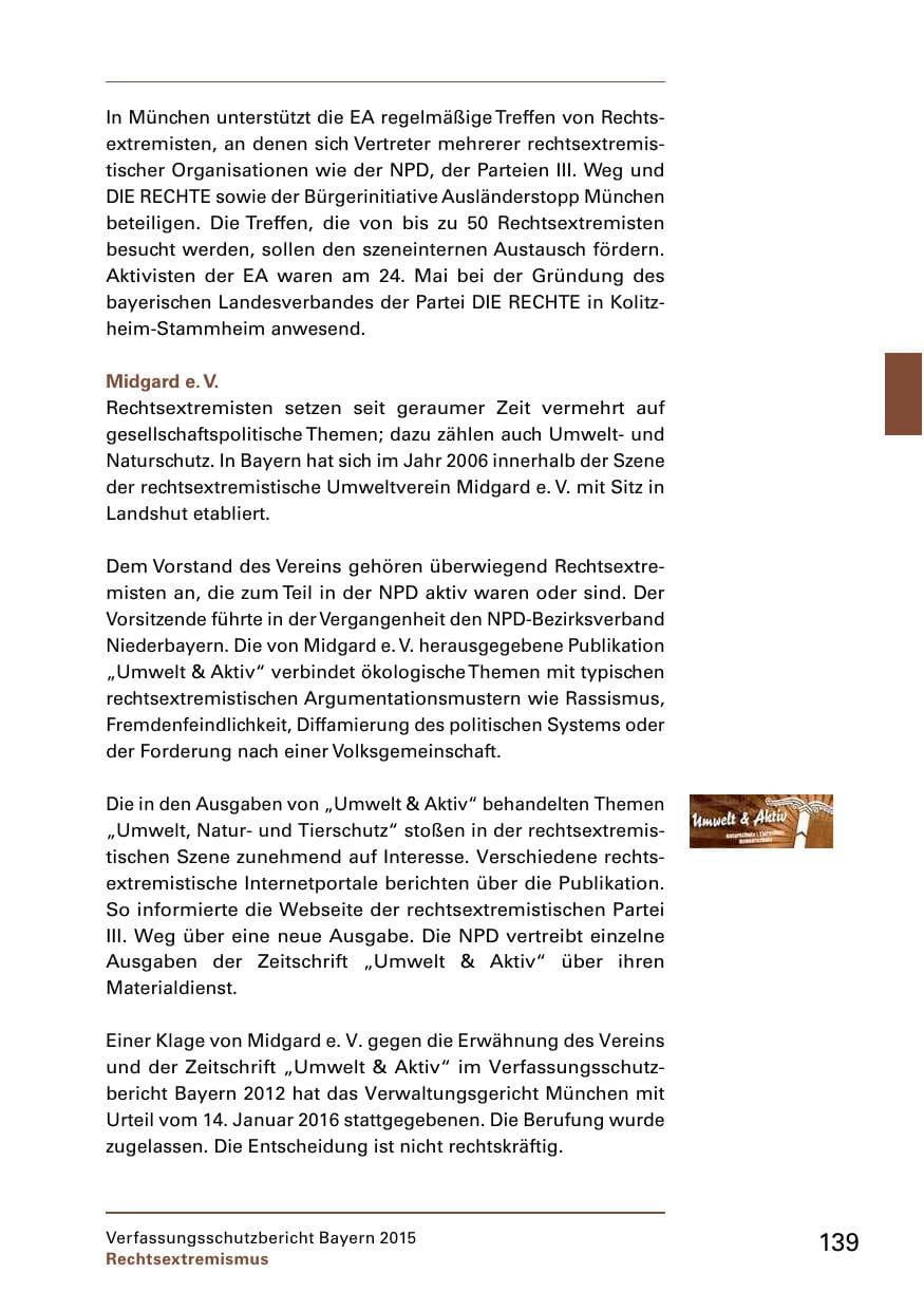 Seite 141 des Verfassungsschutzbericht 2015 Bayern