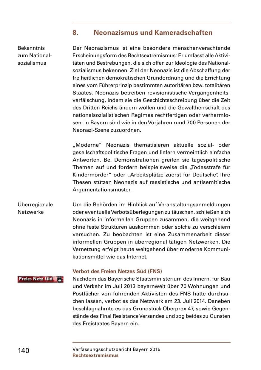 Seite 142 des Verfassungsschutzbericht 2015 Bayern
