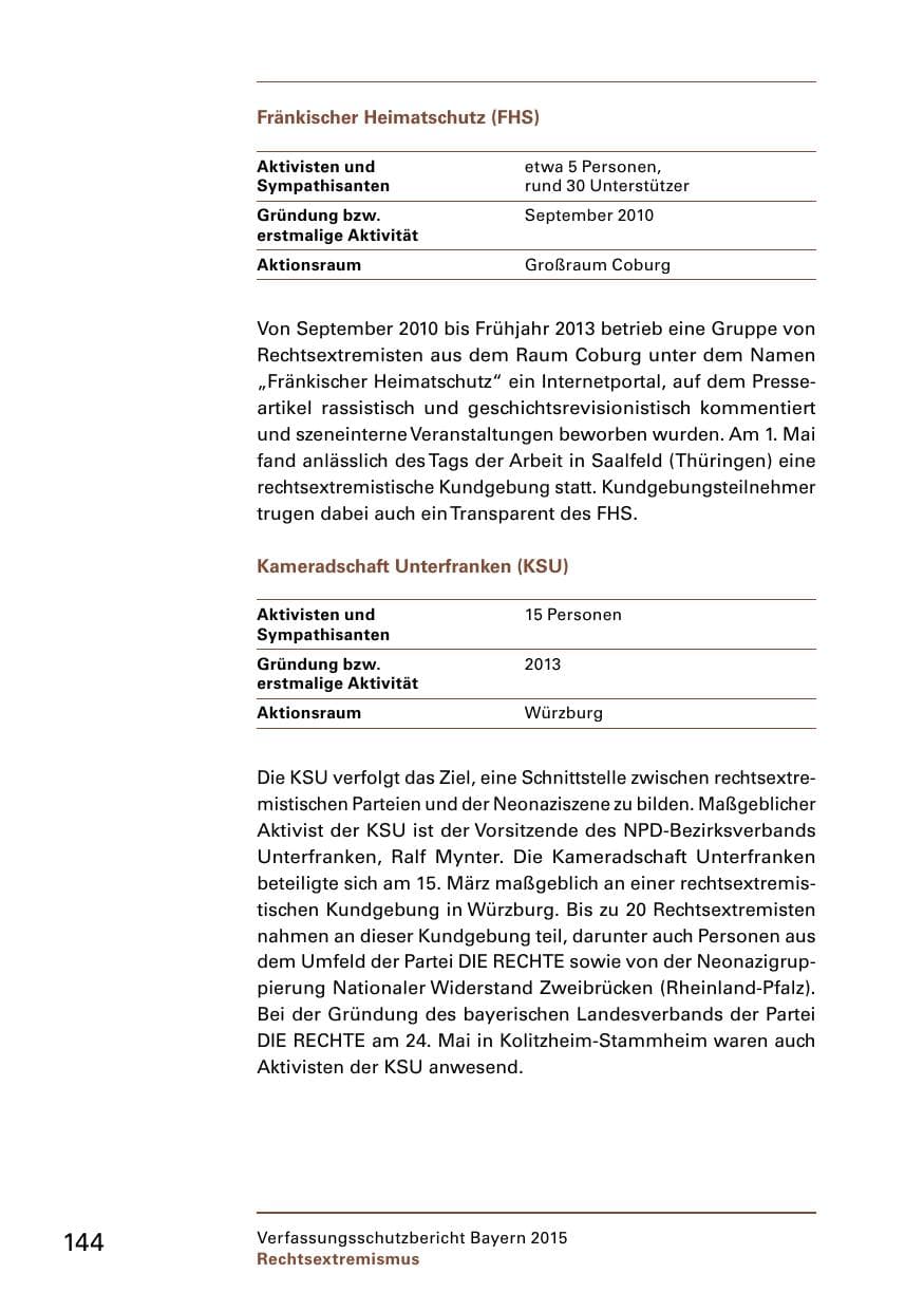 Seite 146 des Verfassungsschutzbericht 2015 Bayern