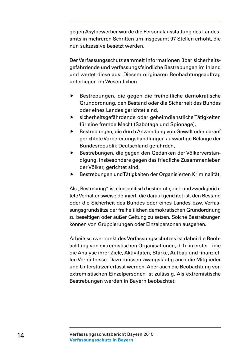 Seite 16 des Verfassungsschutzbericht 2015 Bayern
