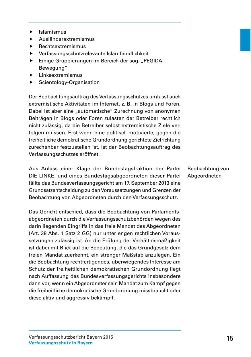 Seite 17 des Verfassungsschutzbericht 2015 Bayern