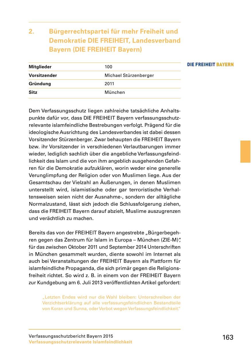 Seite 165 des Verfassungsschutzbericht 2015 Bayern