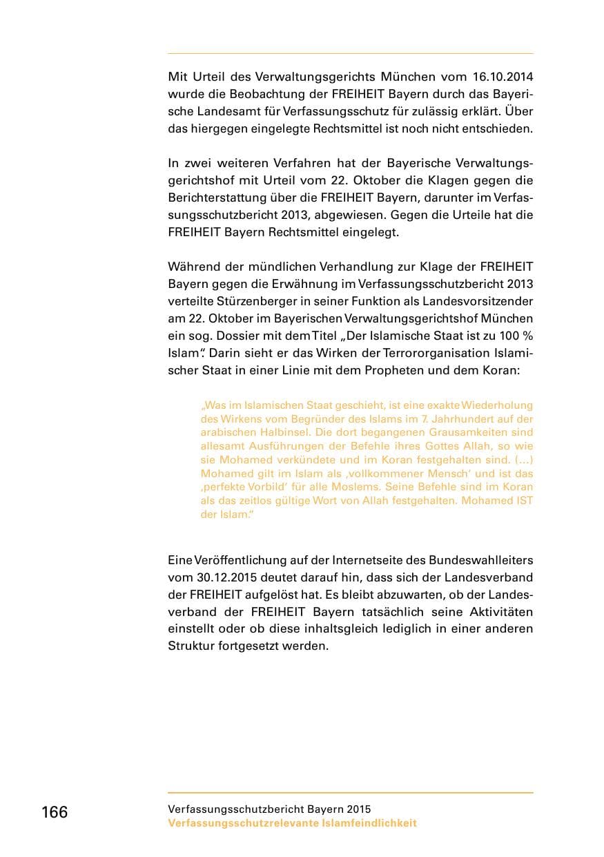 Seite 168 des Verfassungsschutzbericht 2015 Bayern