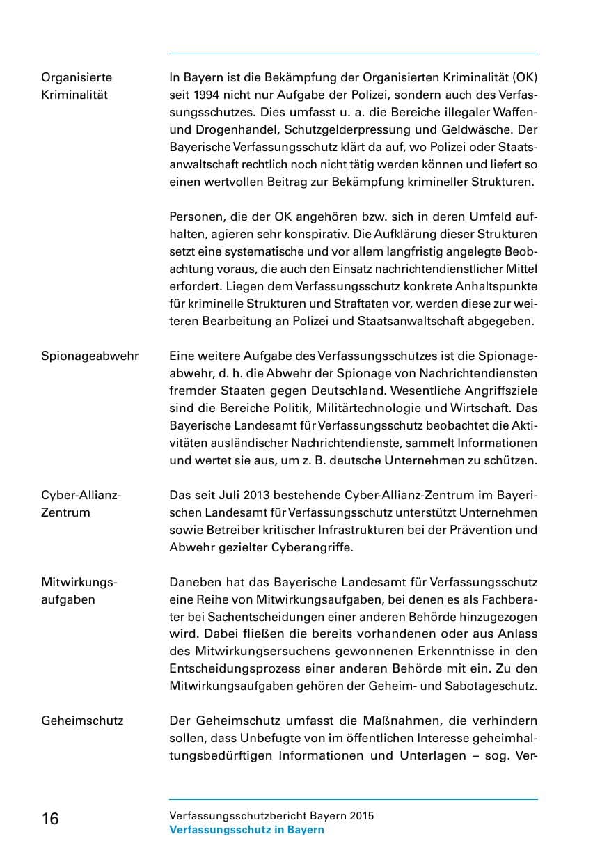 Seite 18 des Verfassungsschutzbericht 2015 Bayern