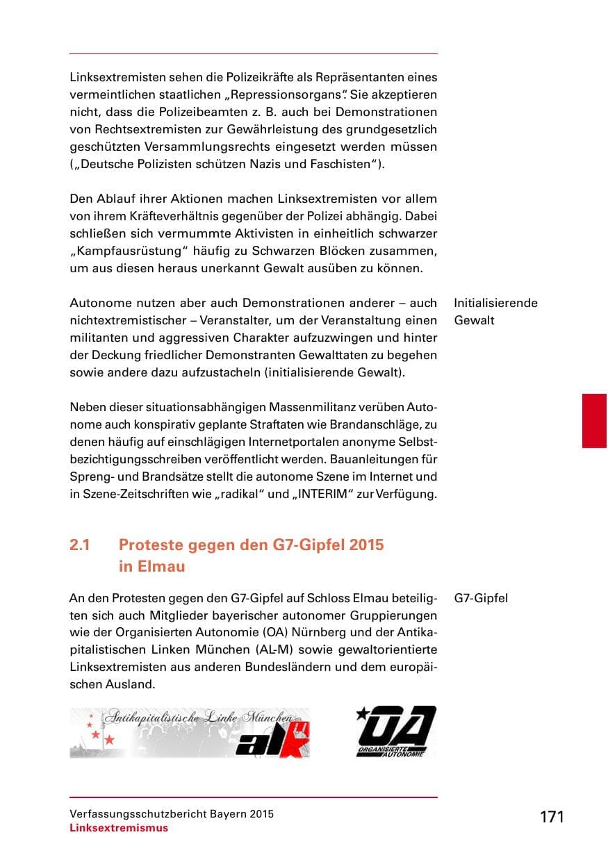 Seite 173 des Verfassungsschutzbericht 2015 Bayern