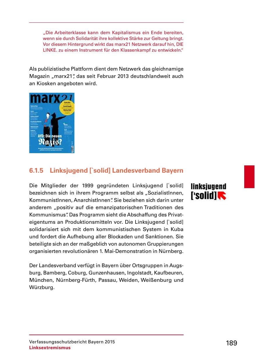 Seite 191 des Verfassungsschutzbericht 2015 Bayern