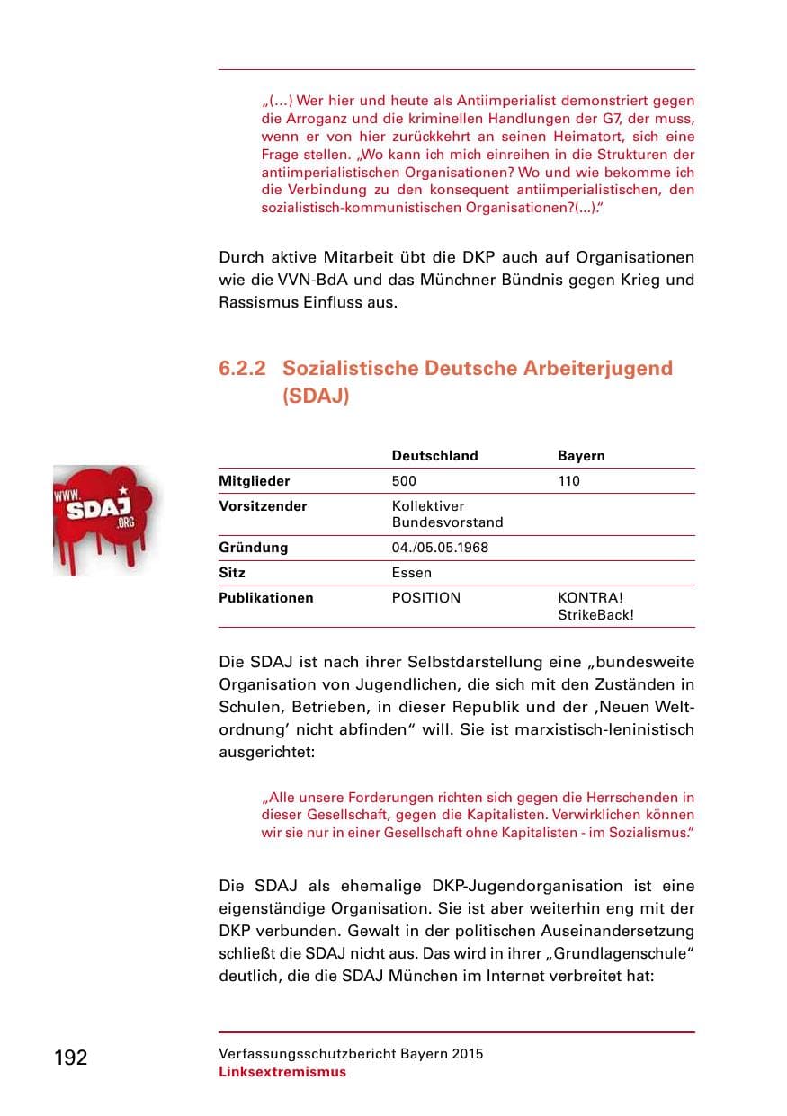 Seite 194 des Verfassungsschutzbericht 2015 Bayern
