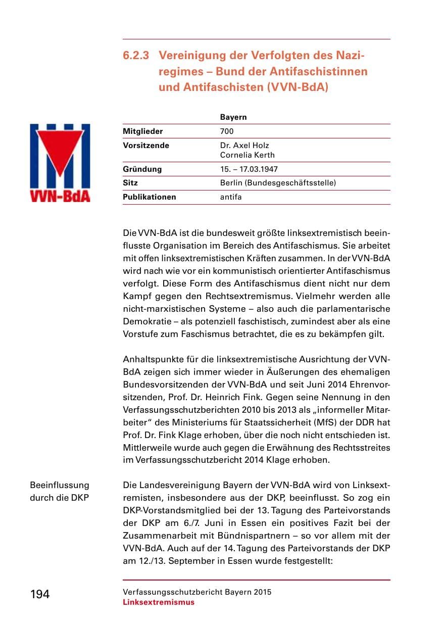 Seite 196 des Verfassungsschutzbericht 2015 Bayern