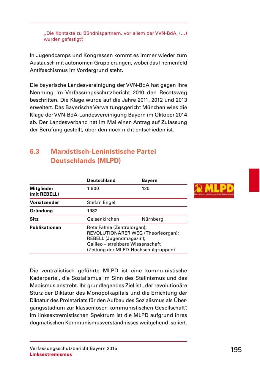Seite 197 des Verfassungsschutzbericht 2015 Bayern