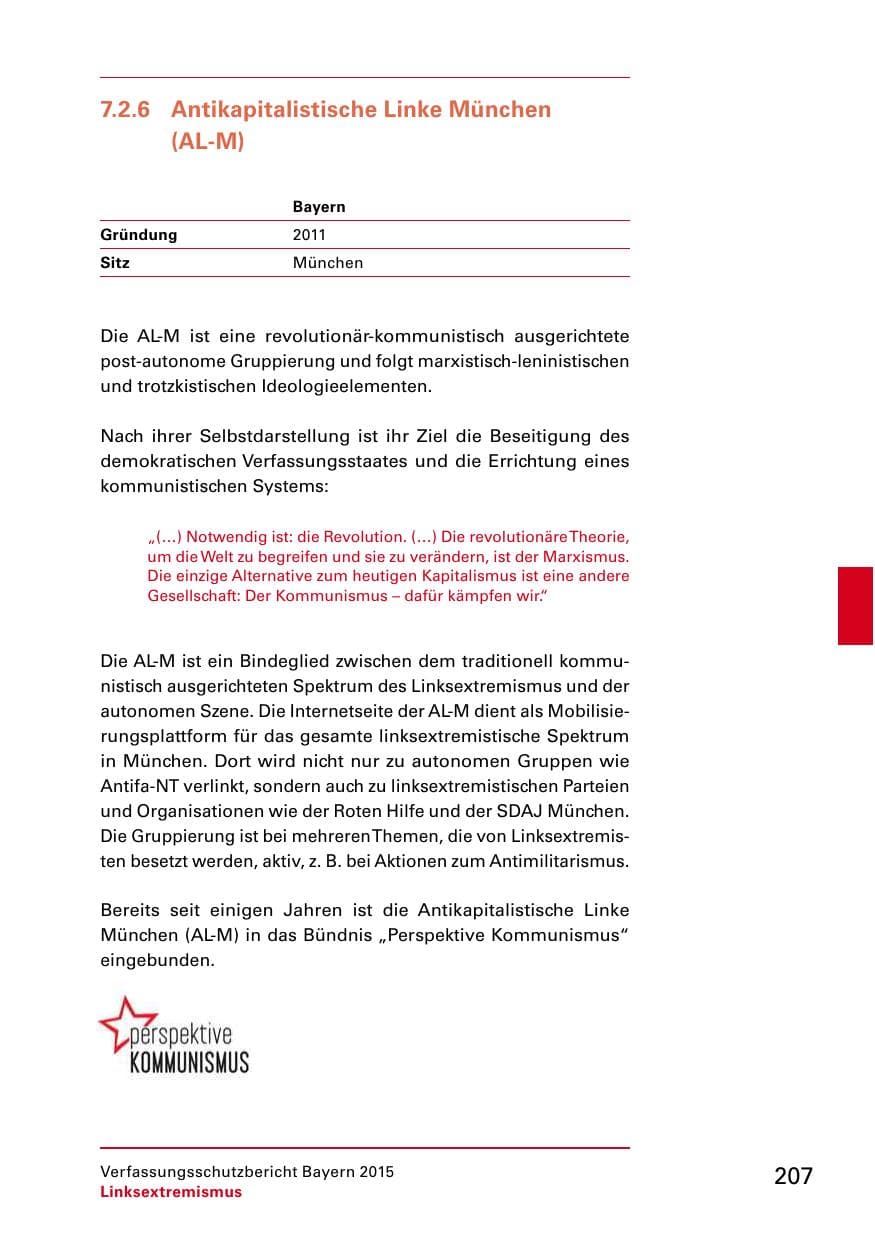 Seite 209 des Verfassungsschutzbericht 2015 Bayern