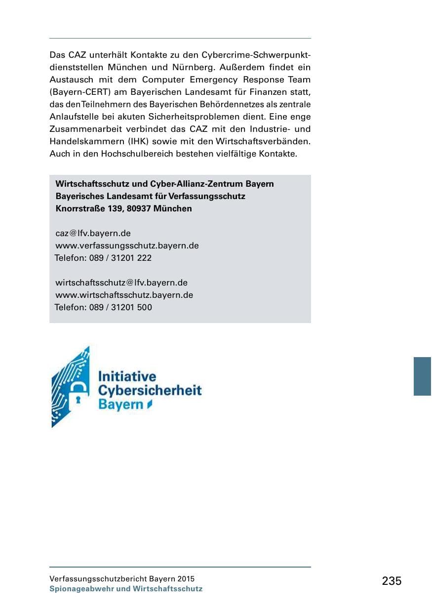 Seite 237 des Verfassungsschutzbericht 2015 Bayern