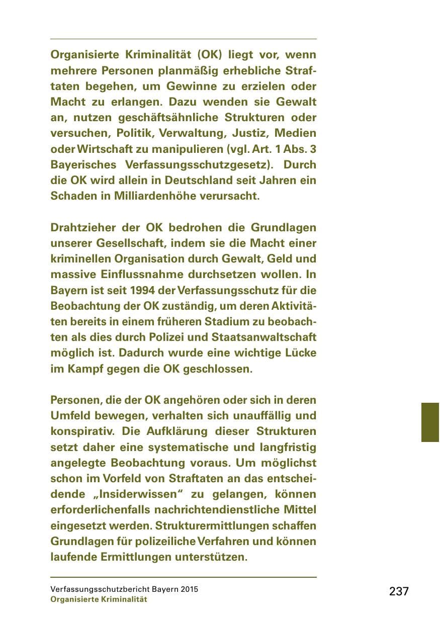 Seite 239 des Verfassungsschutzbericht 2015 Bayern
