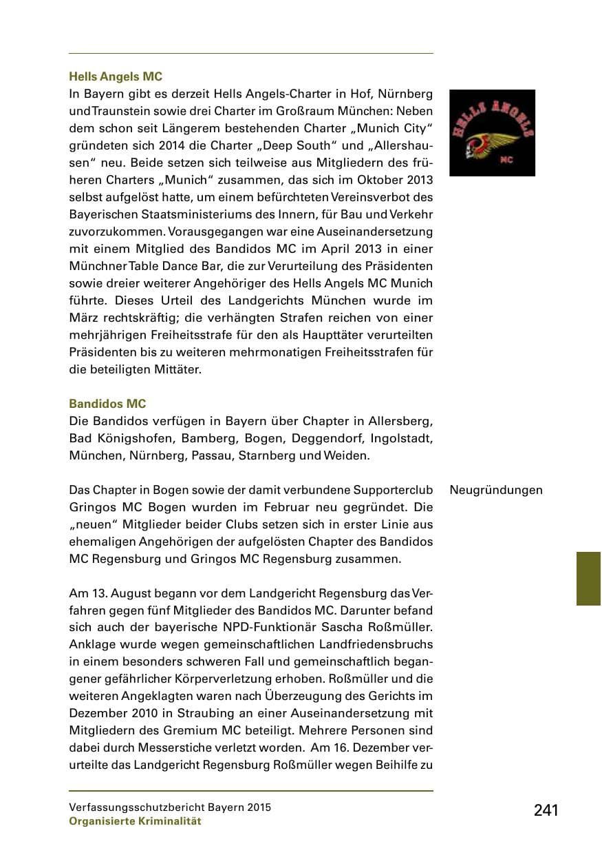 Seite 243 des Verfassungsschutzbericht 2015 Bayern