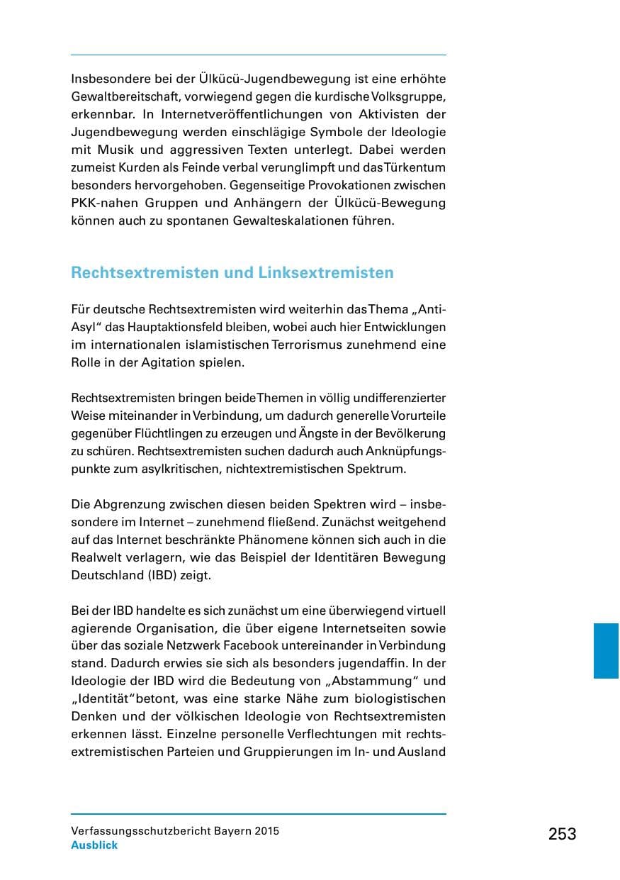 Seite 255 des Verfassungsschutzbericht 2015 Bayern