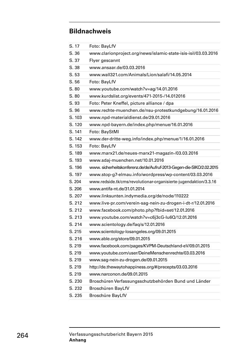 Seite 266 des Verfassungsschutzbericht 2015 Bayern