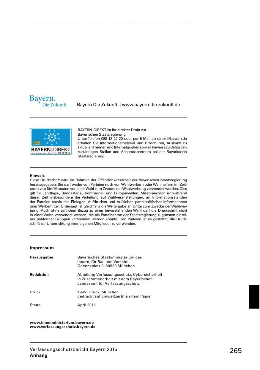 Seite 267 des Verfassungsschutzbericht 2015 Bayern