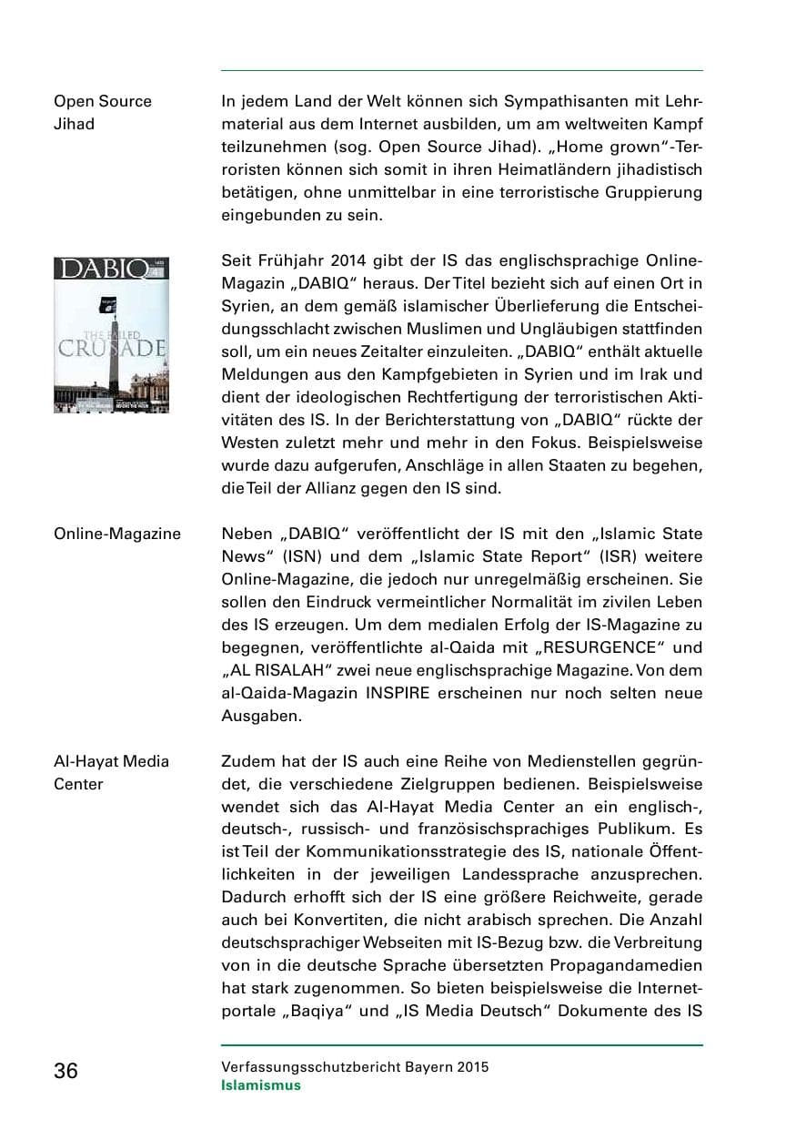 Seite 38 des Verfassungsschutzbericht 2015 Bayern