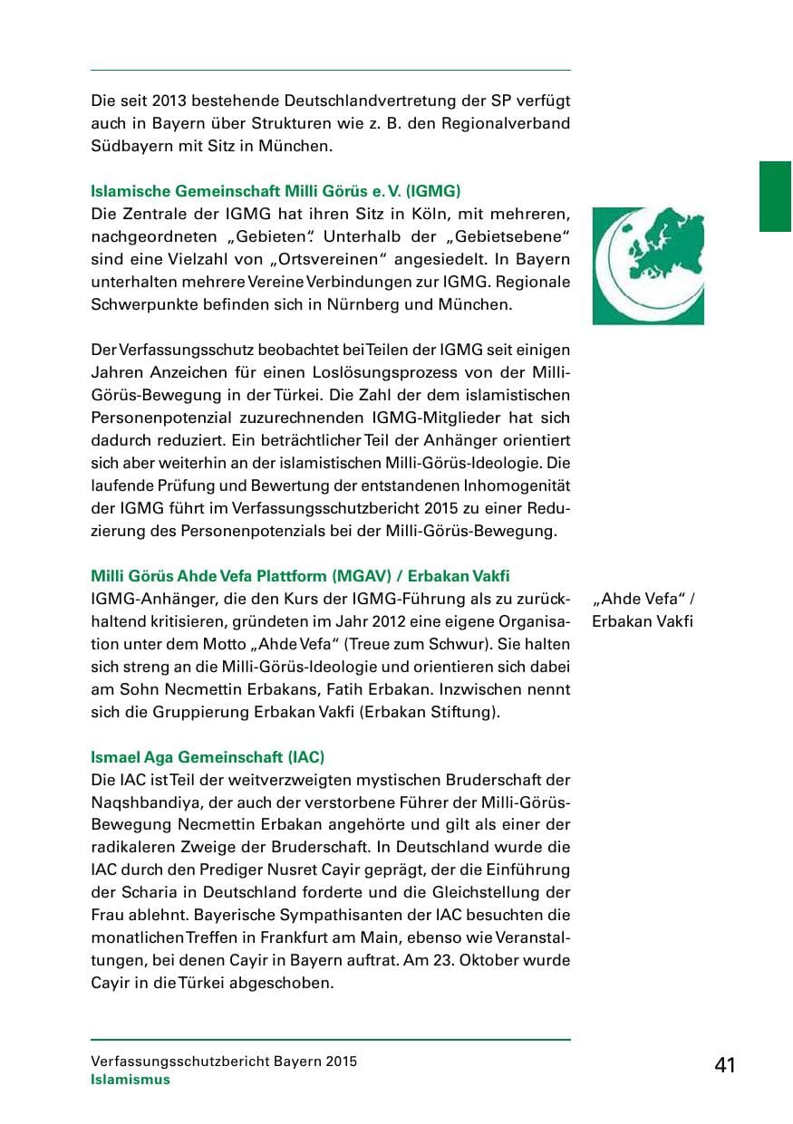 Seite 43 des Verfassungsschutzbericht 2015 Bayern