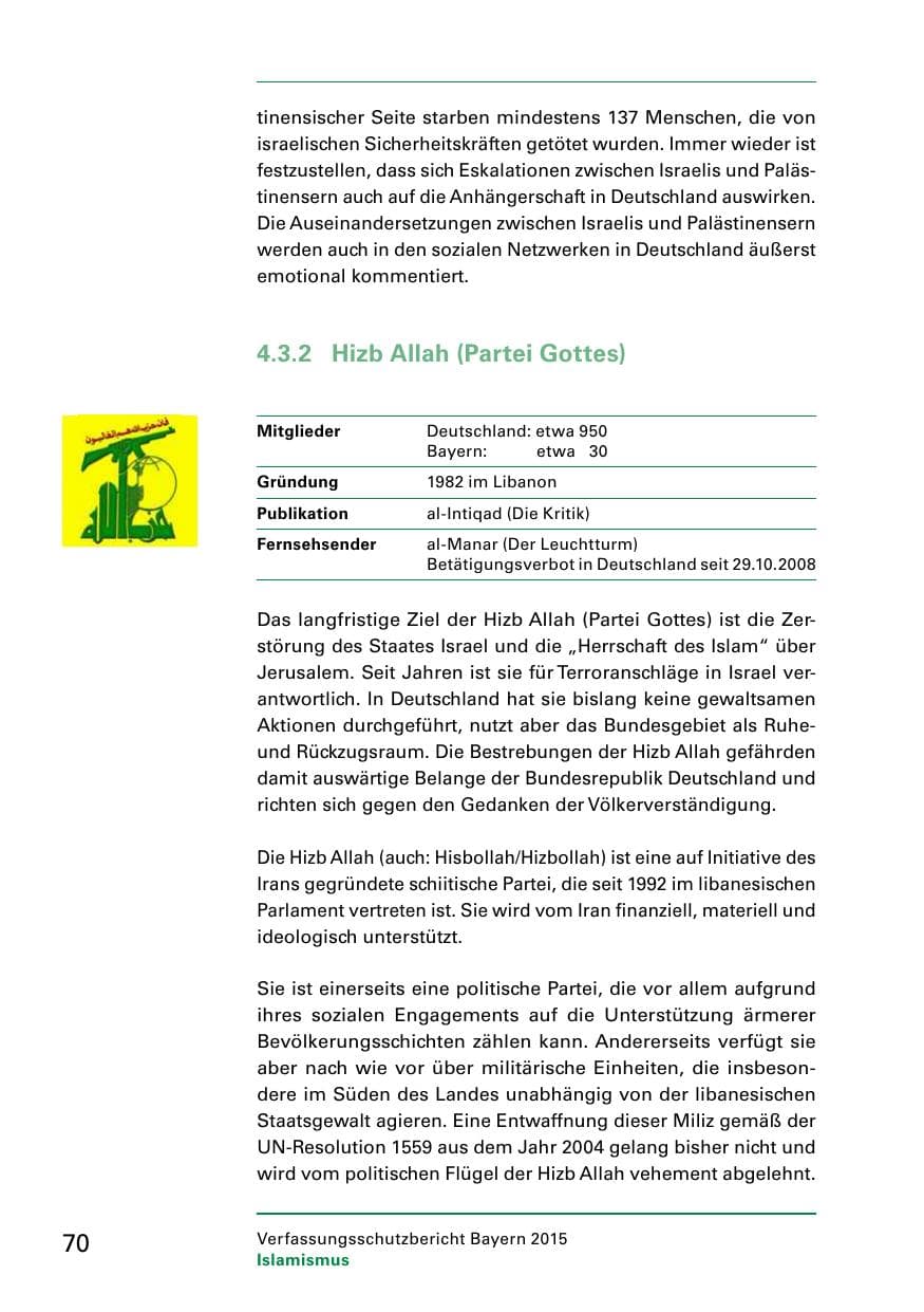 Seite 72 des Verfassungsschutzbericht 2015 Bayern