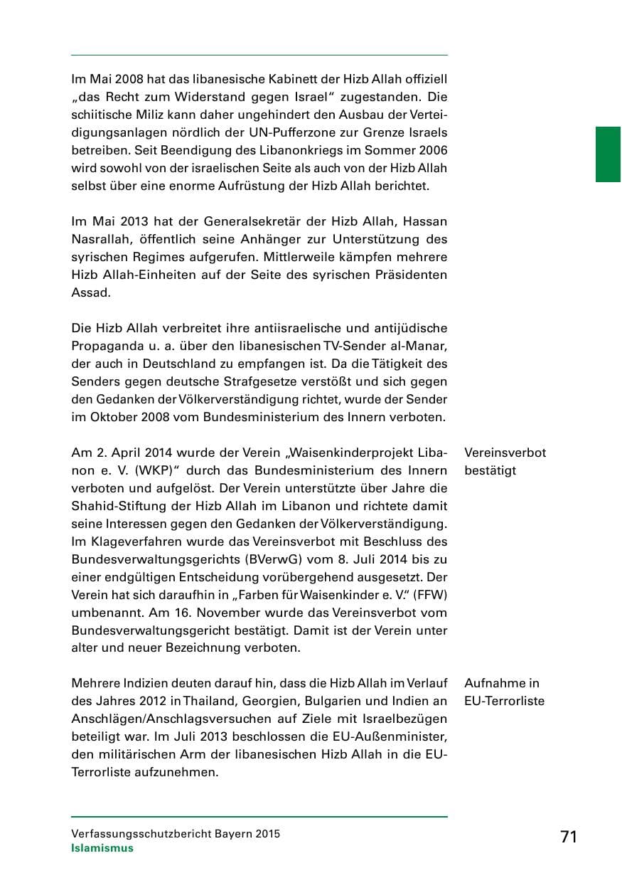 Seite 73 des Verfassungsschutzbericht 2015 Bayern