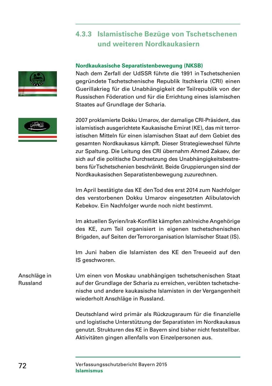Seite 74 des Verfassungsschutzbericht 2015 Bayern