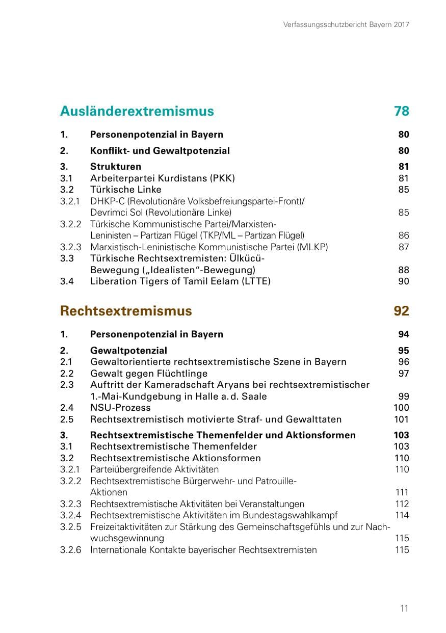 Seite 11 des Verfassungsschutzbericht 2017 Bayern