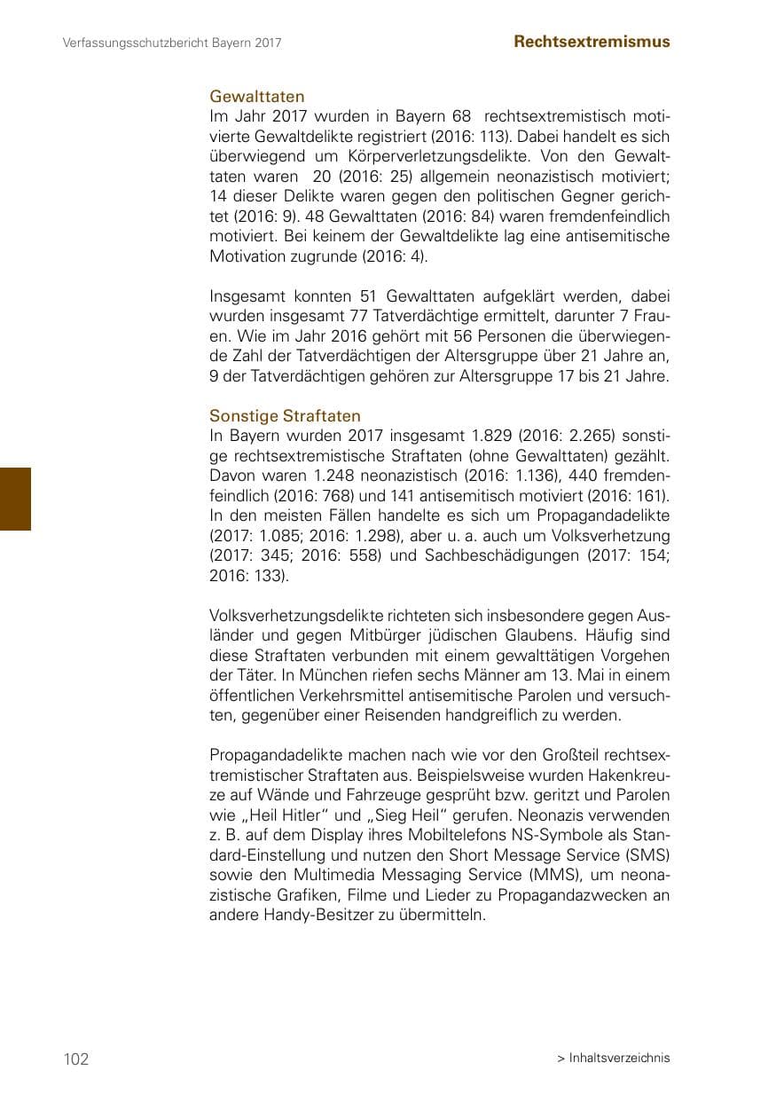 Seite 102 des Verfassungsschutzbericht 2017 Bayern