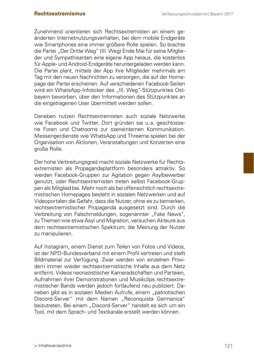Seite 121 des Verfassungsschutzbericht 2017 Bayern