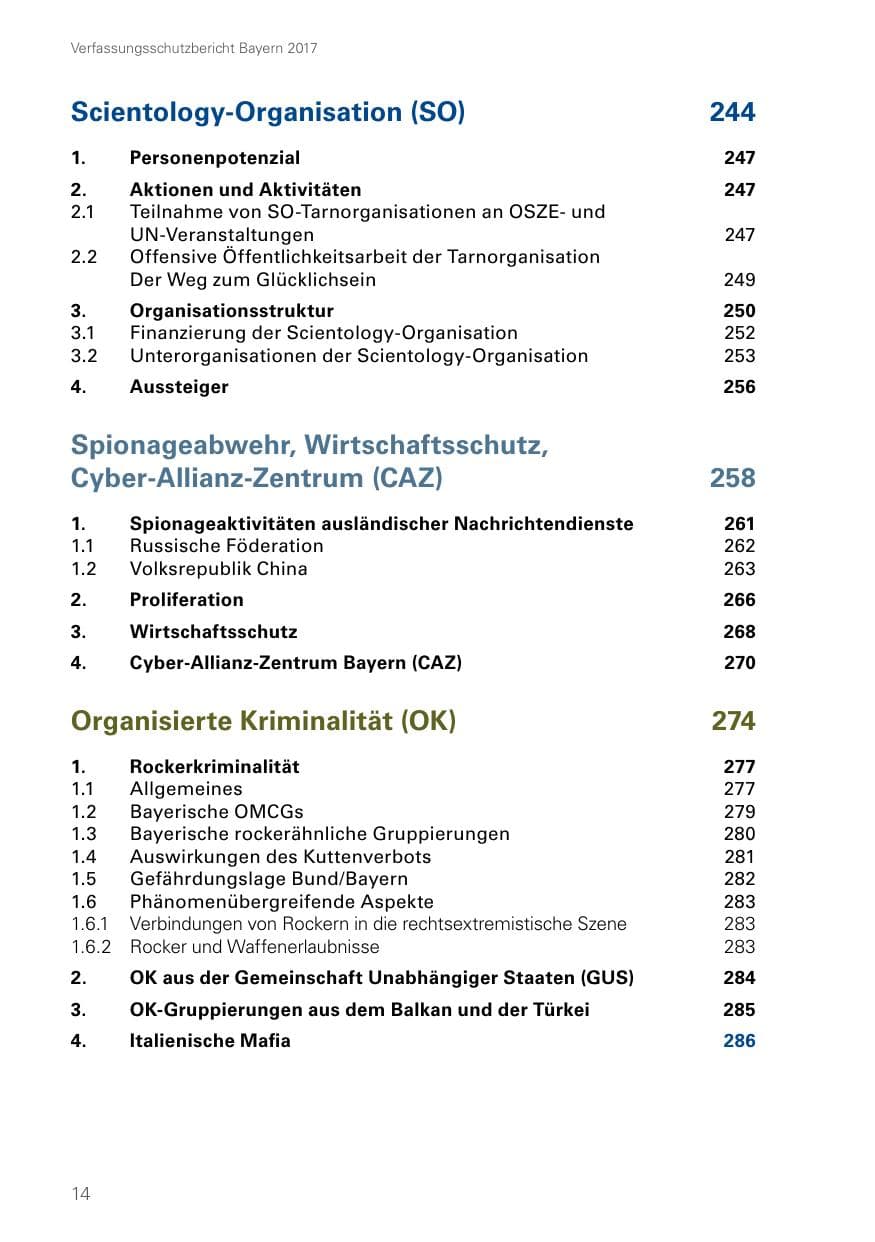 Seite 14 des Verfassungsschutzbericht 2017 Bayern