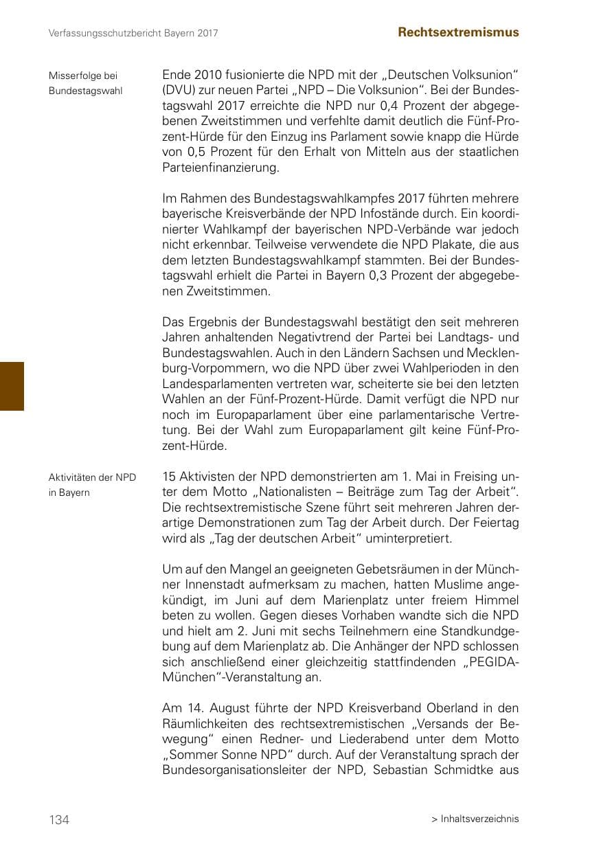 Seite 134 des Verfassungsschutzbericht 2017 Bayern