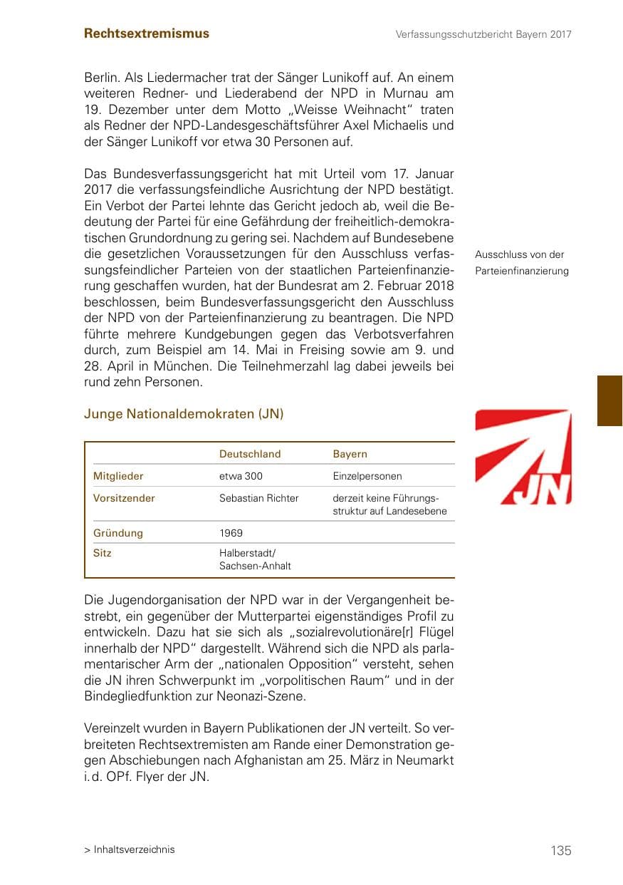 Seite 135 des Verfassungsschutzbericht 2017 Bayern