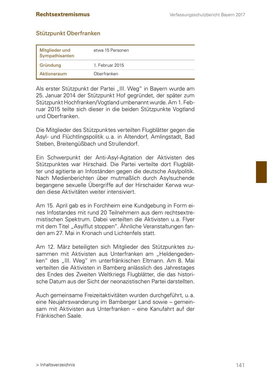 Seite 141 des Verfassungsschutzbericht 2017 Bayern