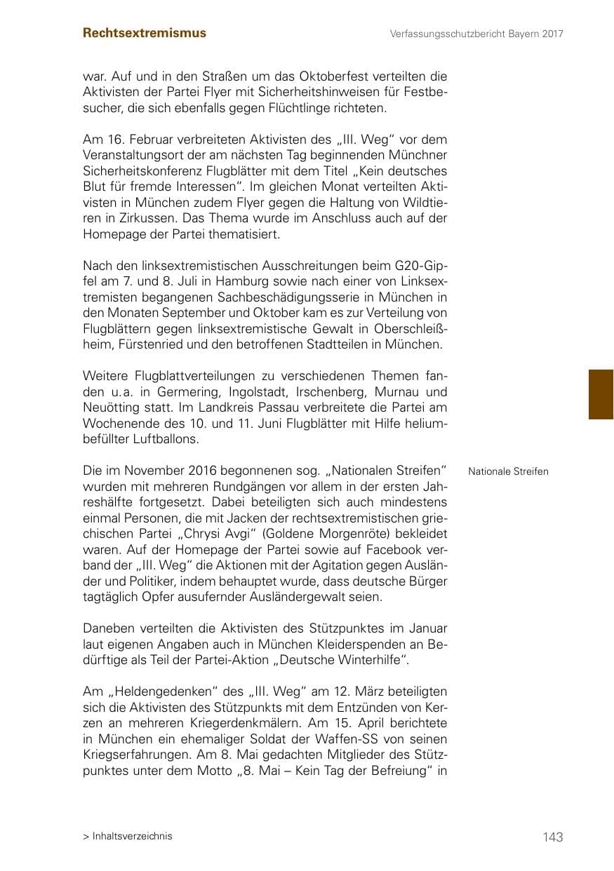 Seite 143 des Verfassungsschutzbericht 2017 Bayern