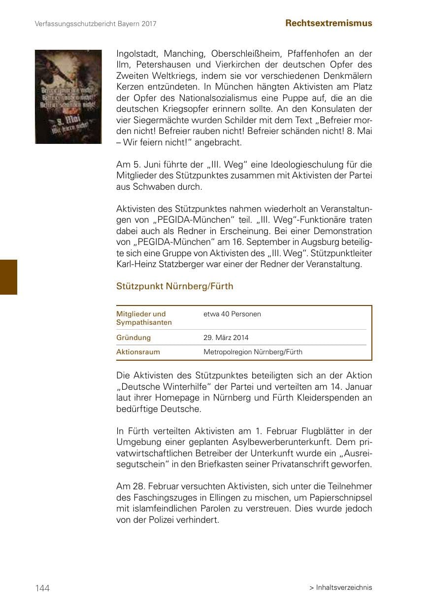 Seite 144 des Verfassungsschutzbericht 2017 Bayern