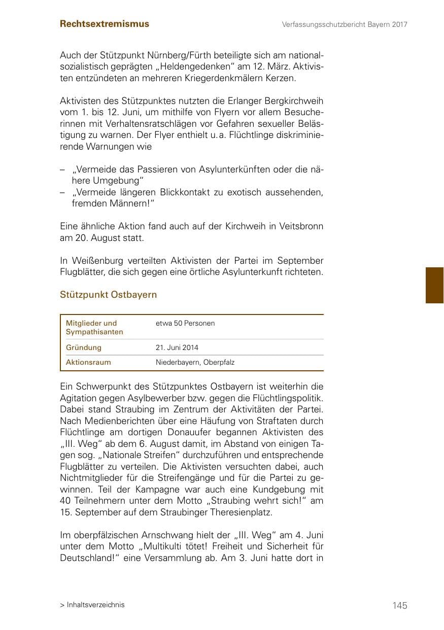 Seite 145 des Verfassungsschutzbericht 2017 Bayern