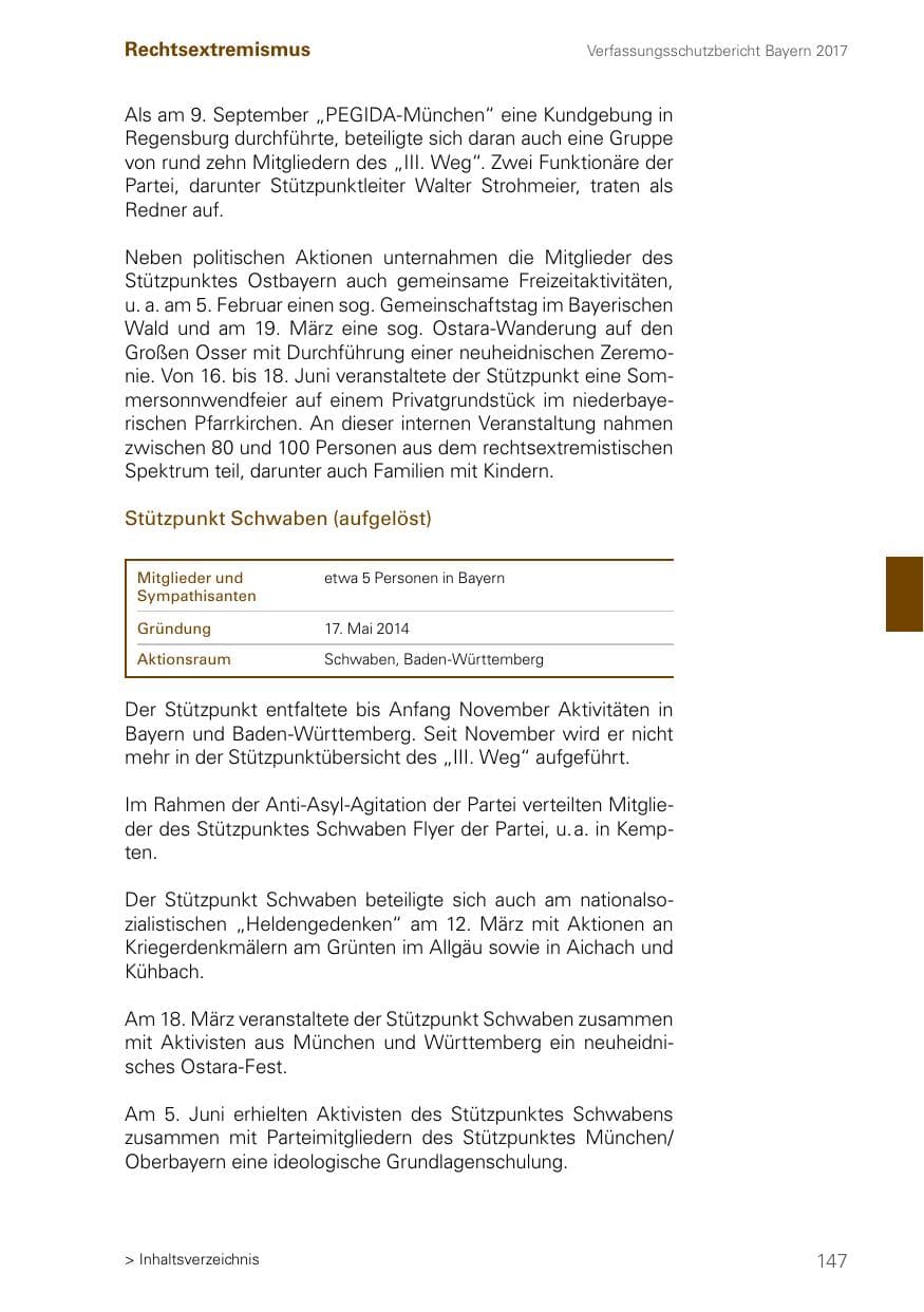 Seite 147 des Verfassungsschutzbericht 2017 Bayern