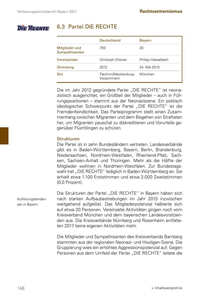 Seite 148 des Verfassungsschutzbericht 2017 Bayern