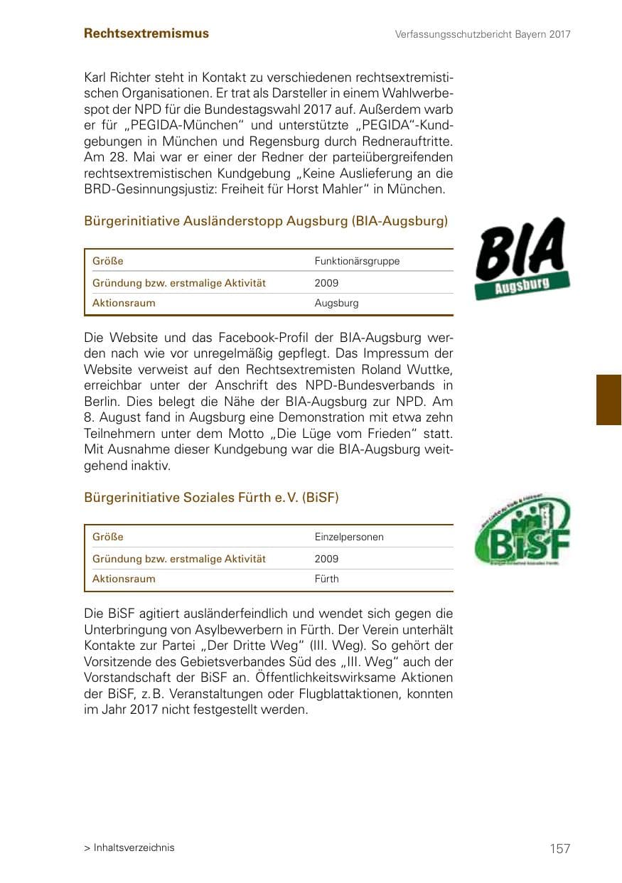 Seite 157 des Verfassungsschutzbericht 2017 Bayern