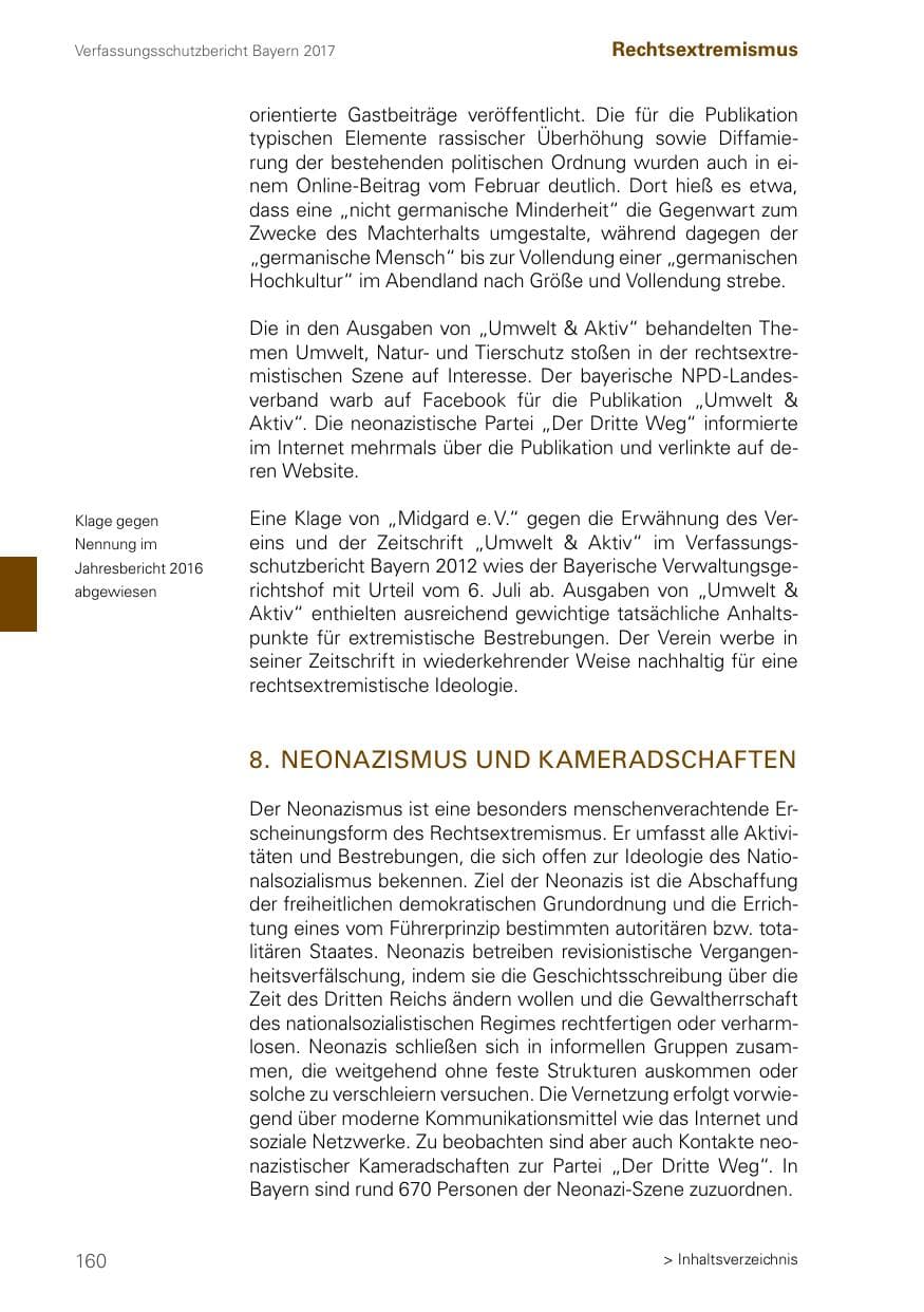 Seite 160 des Verfassungsschutzbericht 2017 Bayern
