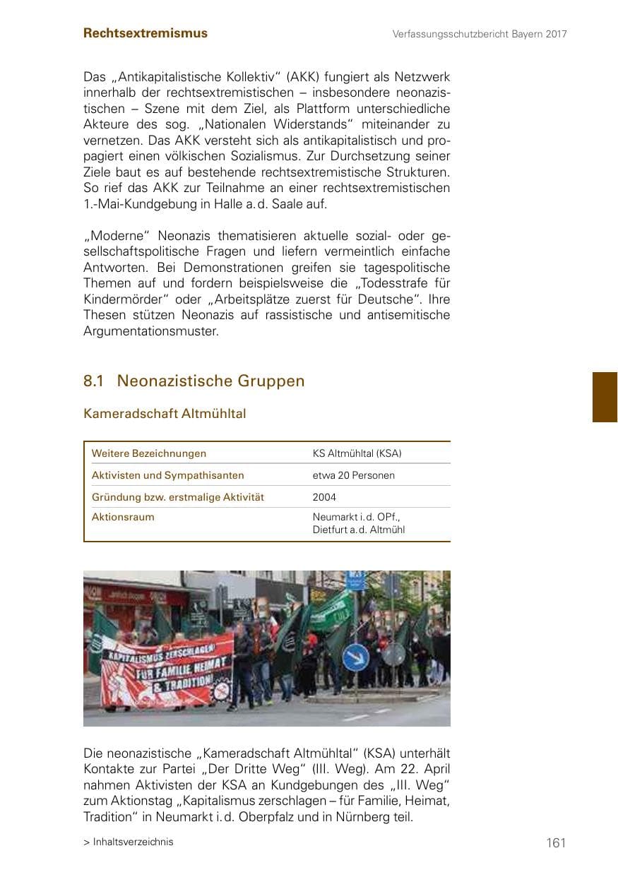 Seite 161 des Verfassungsschutzbericht 2017 Bayern