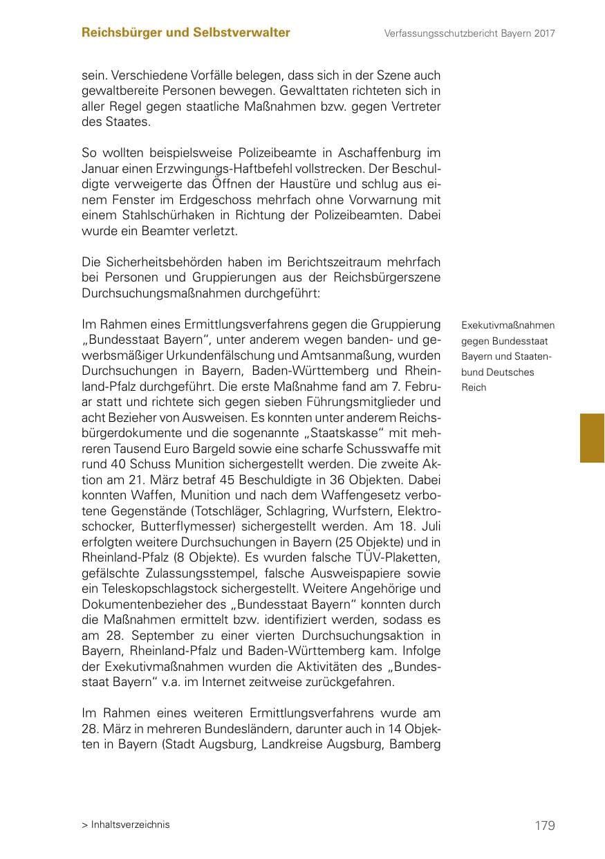 Seite 179 des Verfassungsschutzbericht 2017 Bayern