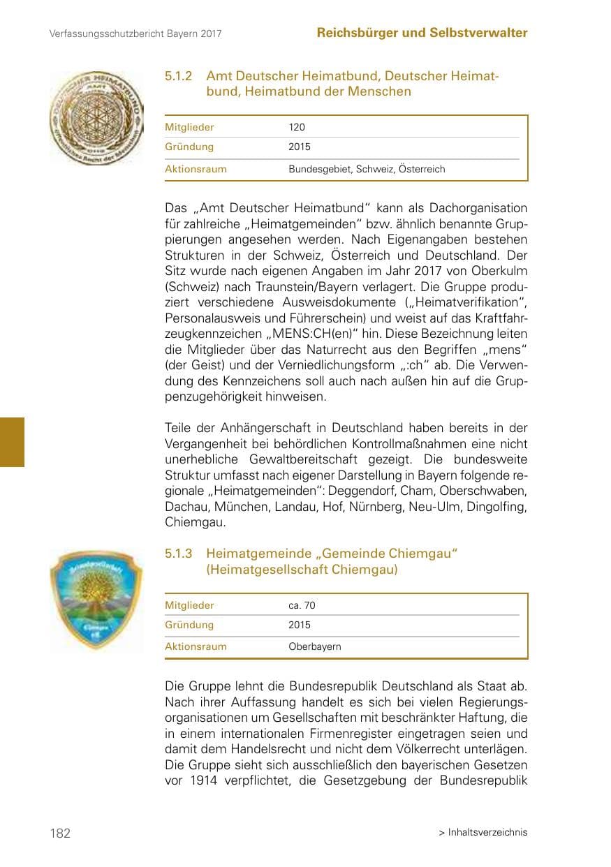 Seite 182 des Verfassungsschutzbericht 2017 Bayern