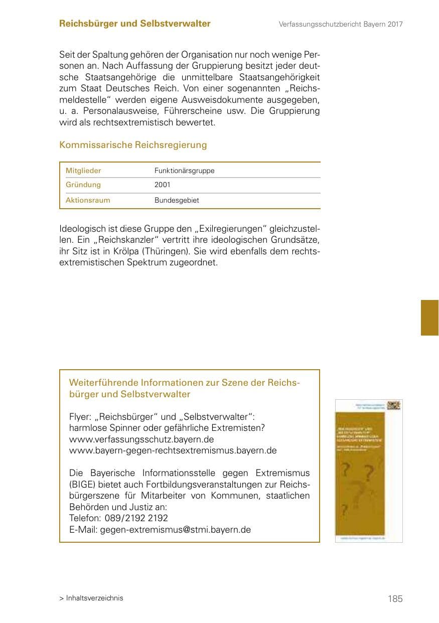 Seite 185 des Verfassungsschutzbericht 2017 Bayern