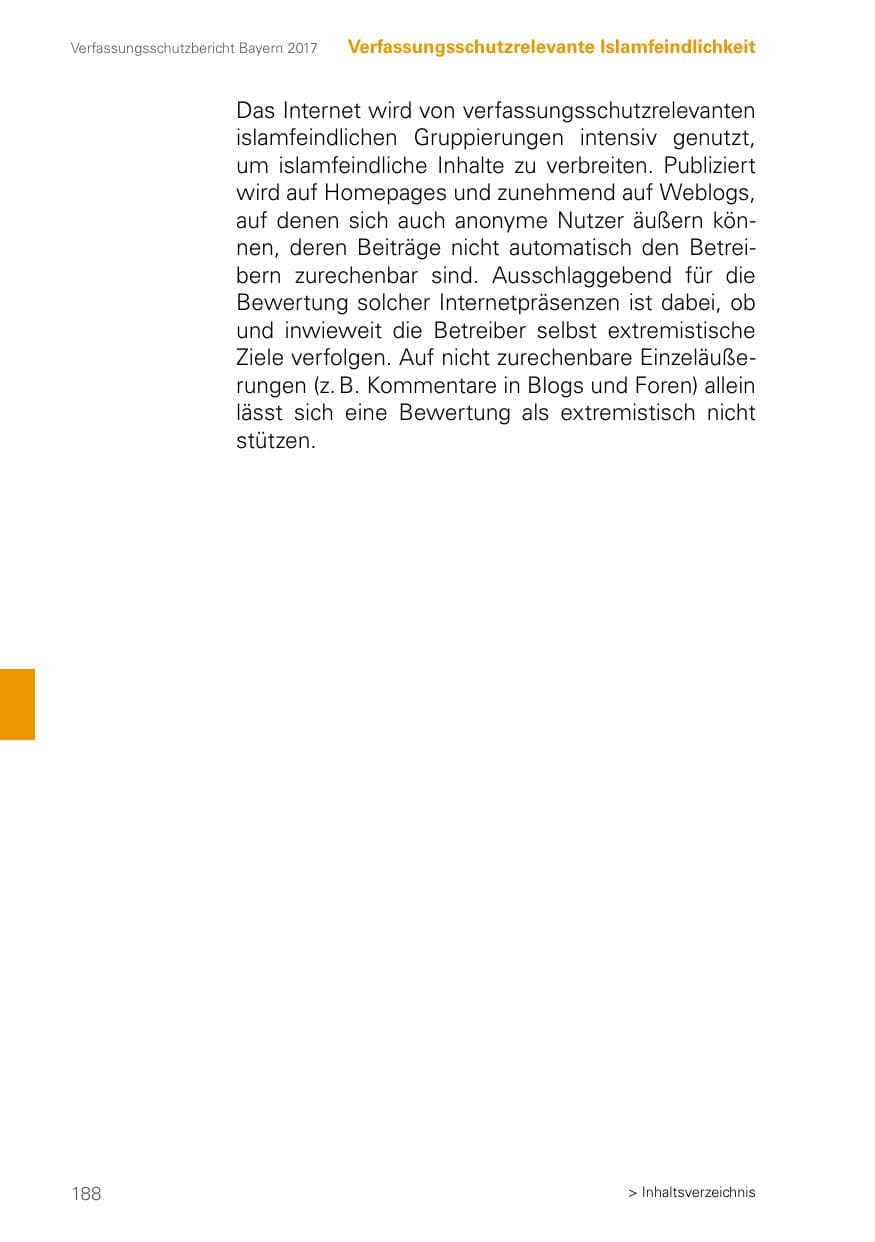 Seite 188 des Verfassungsschutzbericht 2017 Bayern