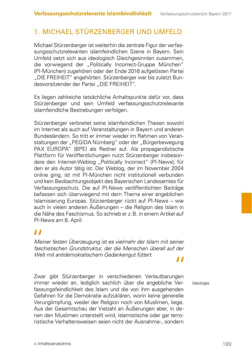Seite 189 des Verfassungsschutzbericht 2017 Bayern