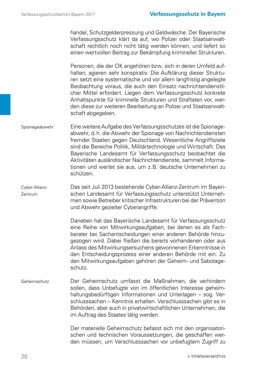 Seite 20 des Verfassungsschutzbericht 2017 Bayern