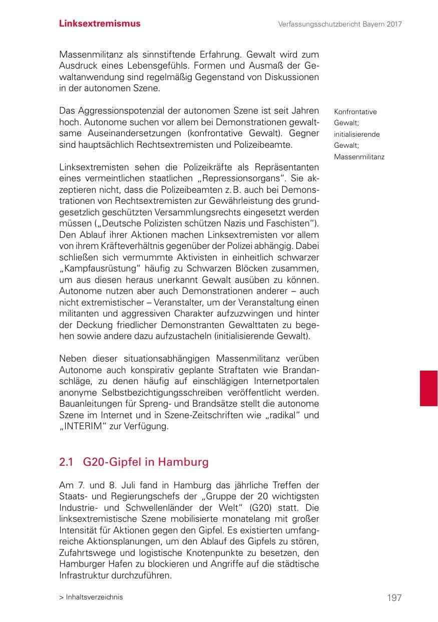 Seite 197 des Verfassungsschutzbericht 2017 Bayern