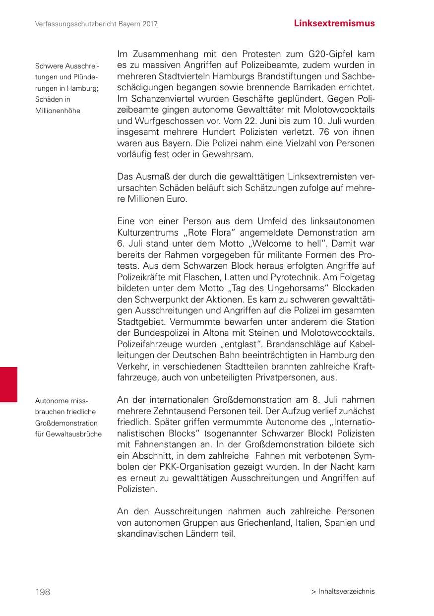 Seite 198 des Verfassungsschutzbericht 2017 Bayern